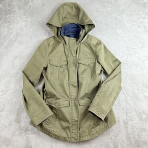 Tommy Hilfiger Jacket Medium Olive Green‎ Snap Zip Up Hooded Utility Chore Field